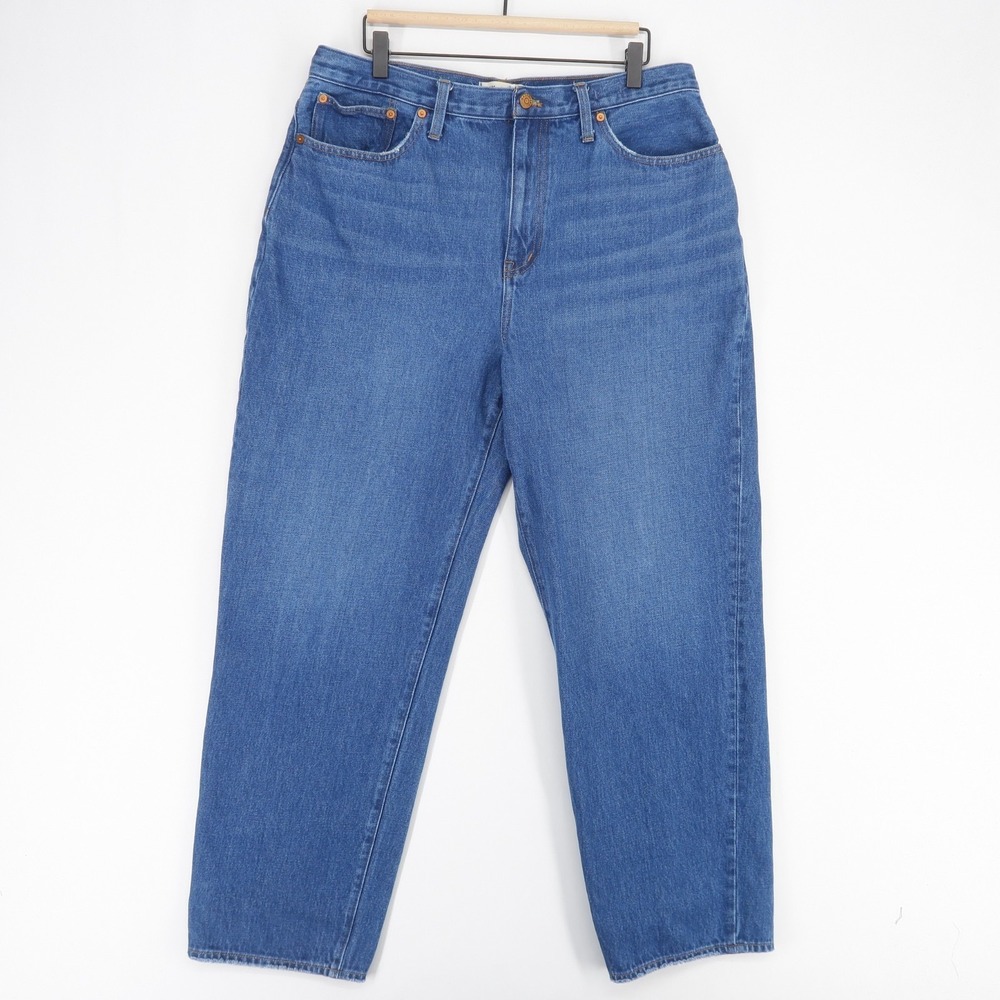 Madewell Baggy Straight Jeans Womens 32 Blue High Rise Cotton Hemp Rigid Denim